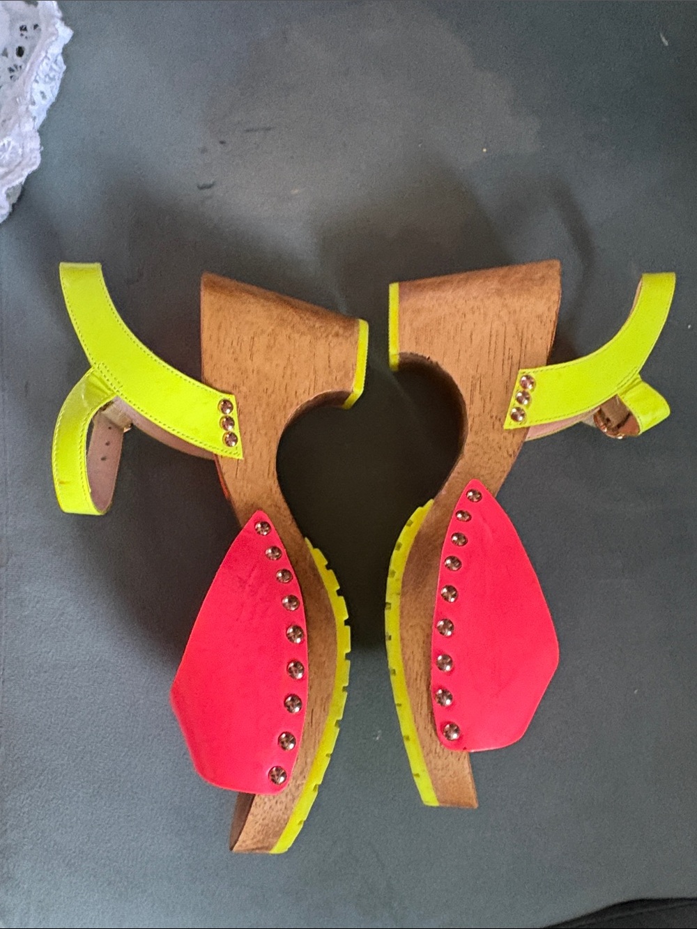 Sophia Webster Neon Pink and Lime Green Platform Clog Sandals - Picture 4 of 6